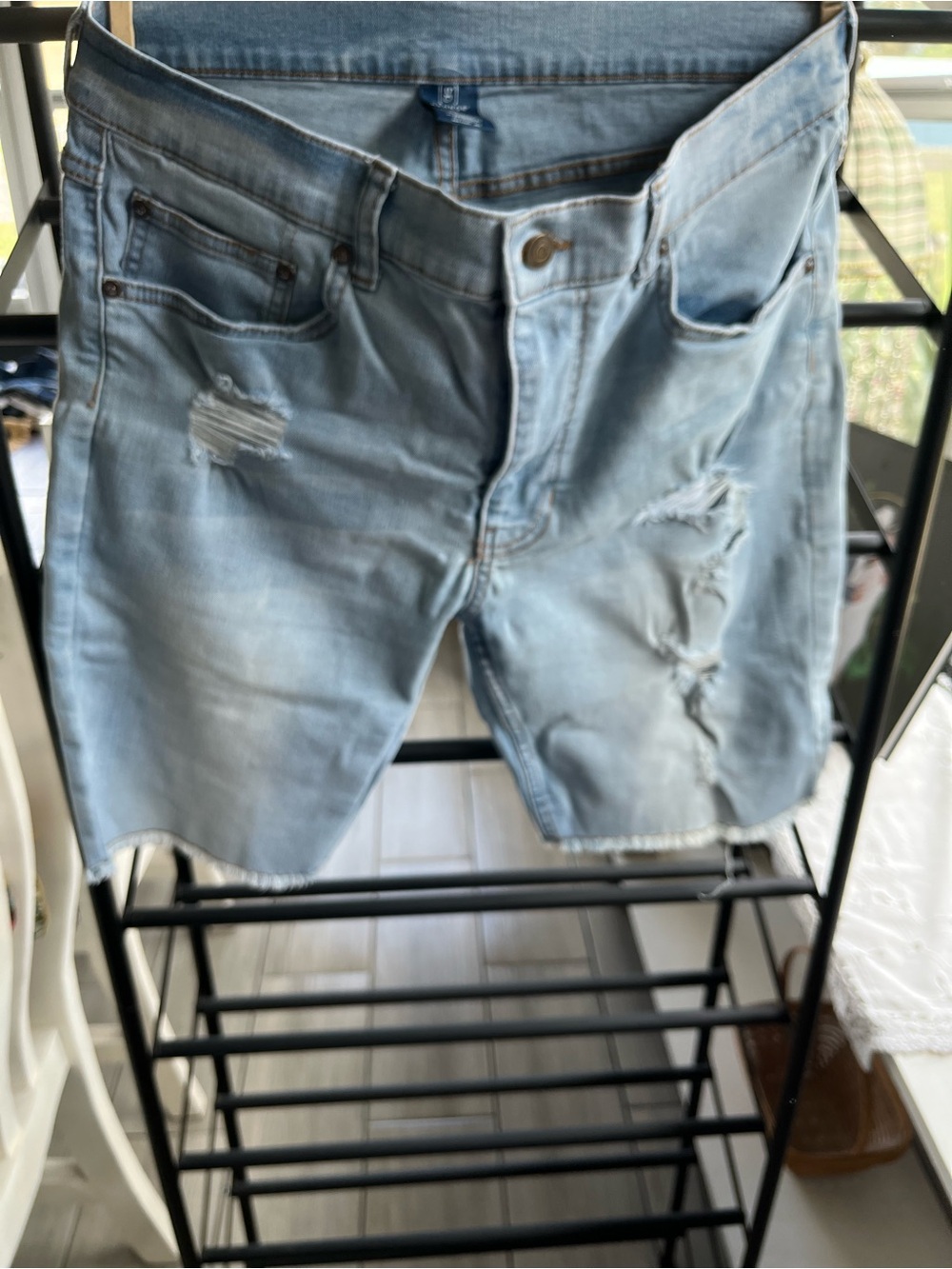 George Light Blue Distressed Denim Jean Shorts